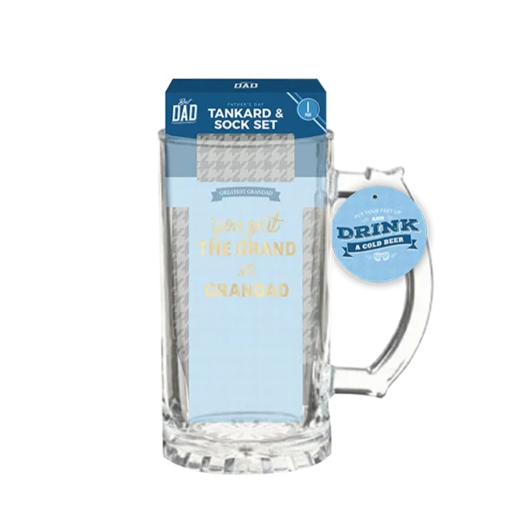 Grandads Glass Tankard & Sock Gift Set | Gold Message