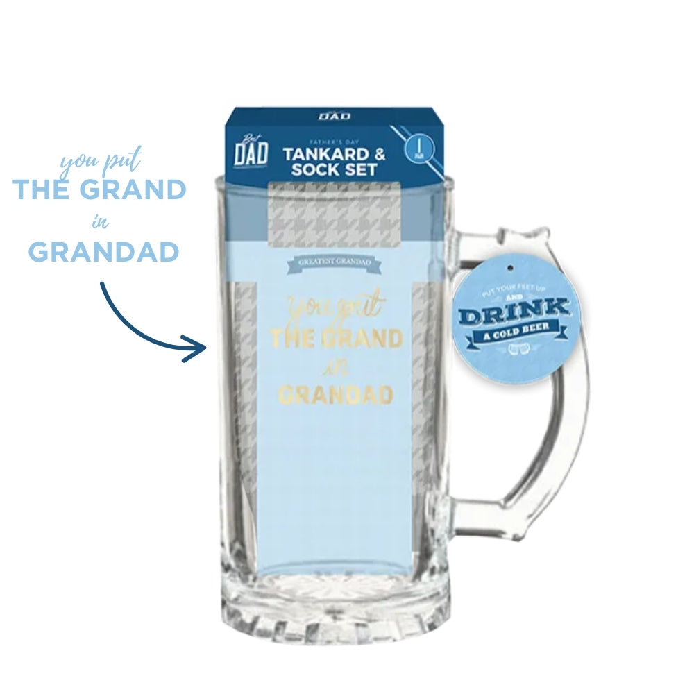 Grandads Glass Tankard & Sock Gift Set | Gold Message