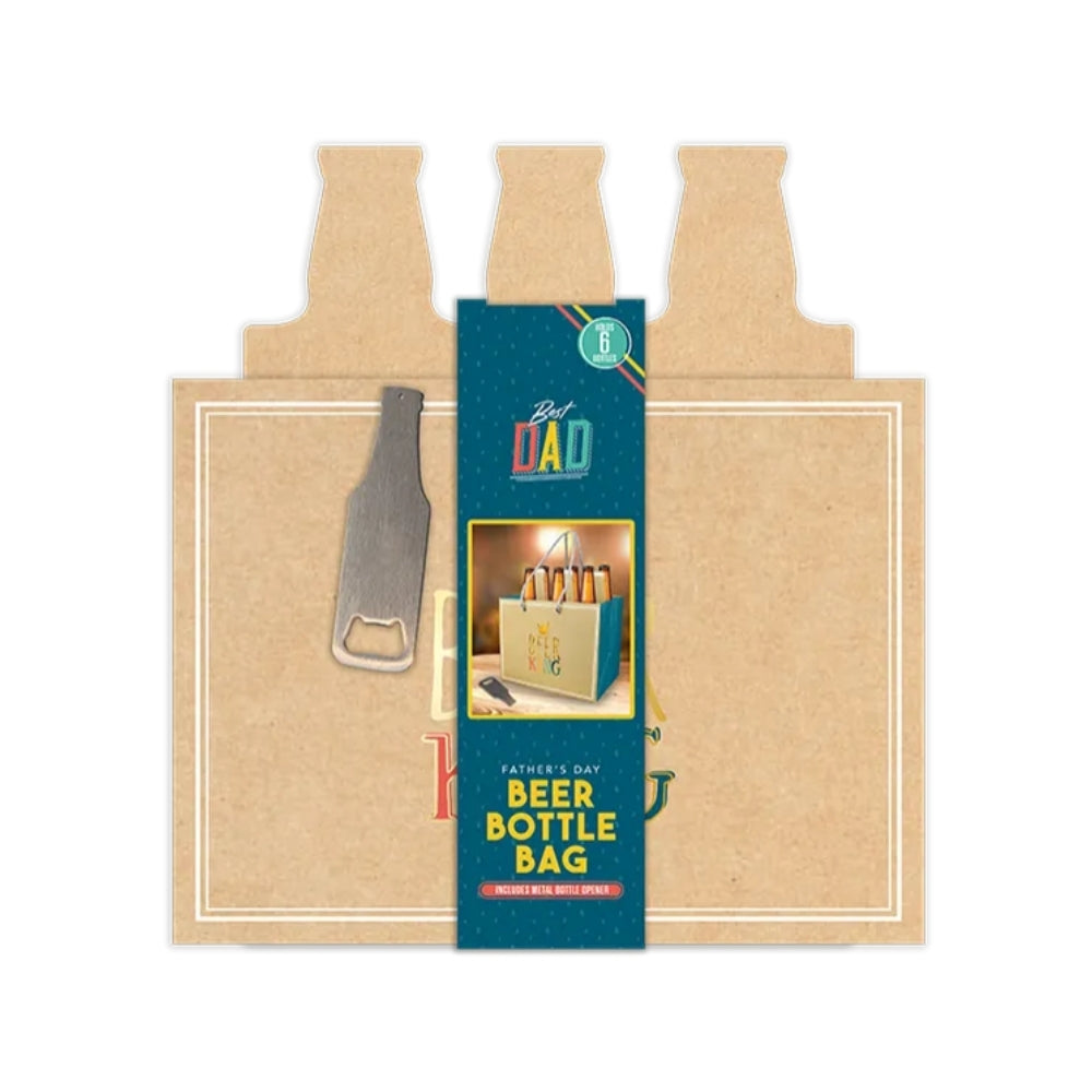 Father's Day Beer Bottle Bag & Opener | Best Dad Design | 6 Bottle Capacity
