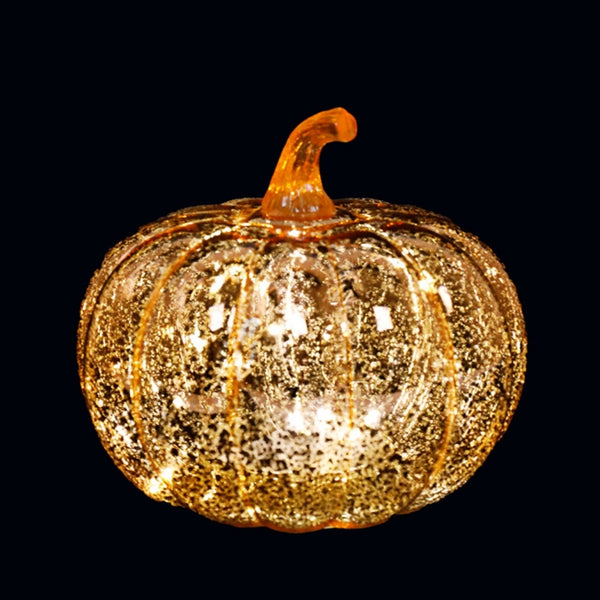 LED Glass Pumpkin | Golden 15x15.5cm