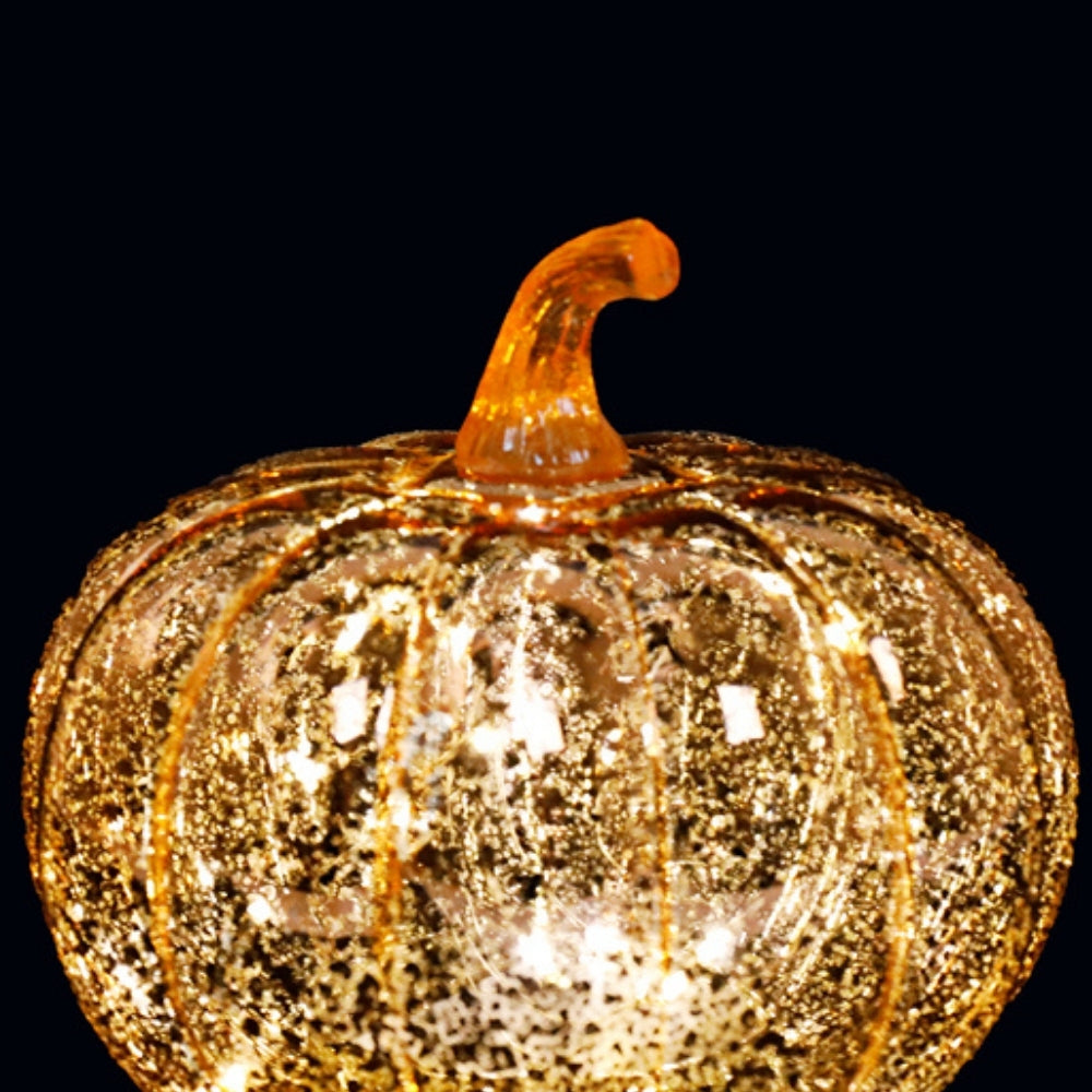 LED Glass Pumpkin | Golden 15x15.5cm