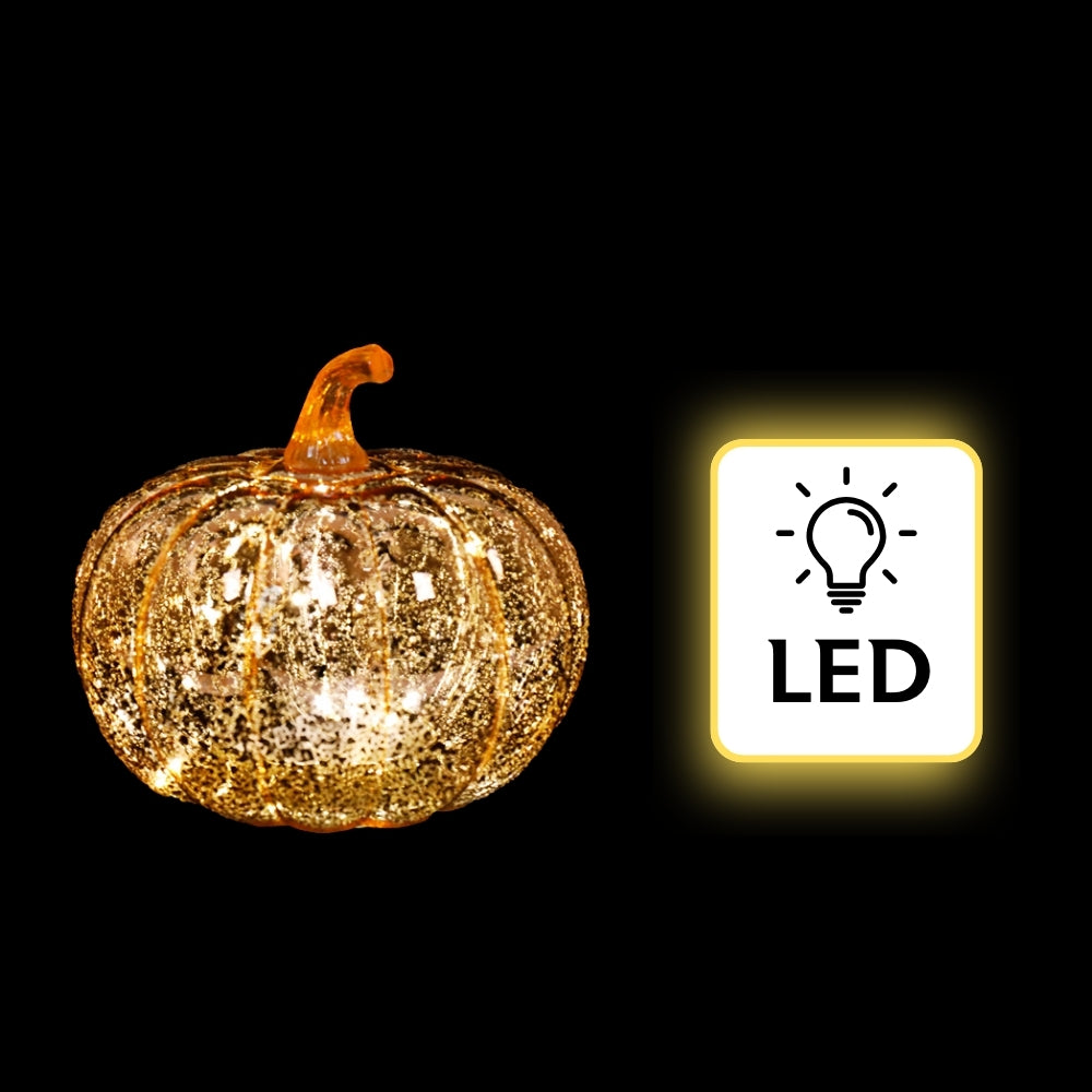 LED Glass Pumpkin | Golden 15x15.5cm