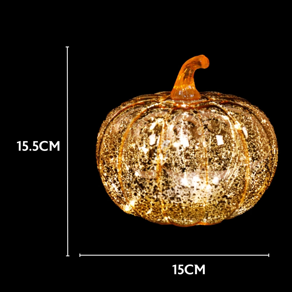 LED Glass Pumpkin | Golden 15x15.5cm