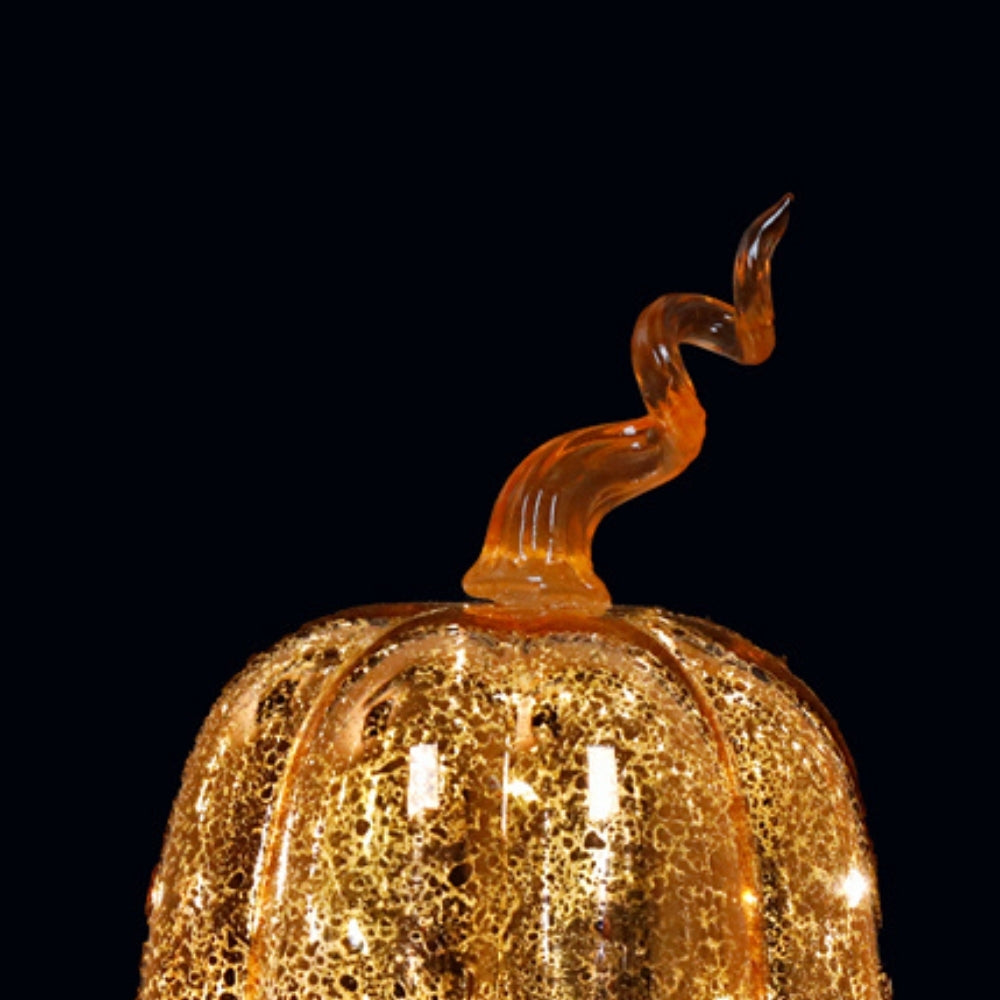 LED Glass Pumpkin | 13.5x18.5cm Gold Speckled