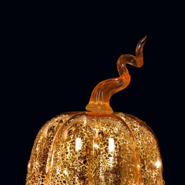 LED Glass Pumpkin | 13.5x18.5cm Gold Speckled