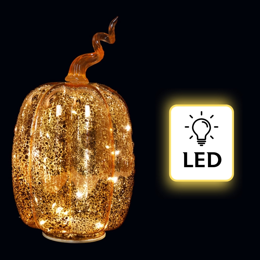 LED Glass Pumpkin | 13.5x18.5cm Gold Speckled