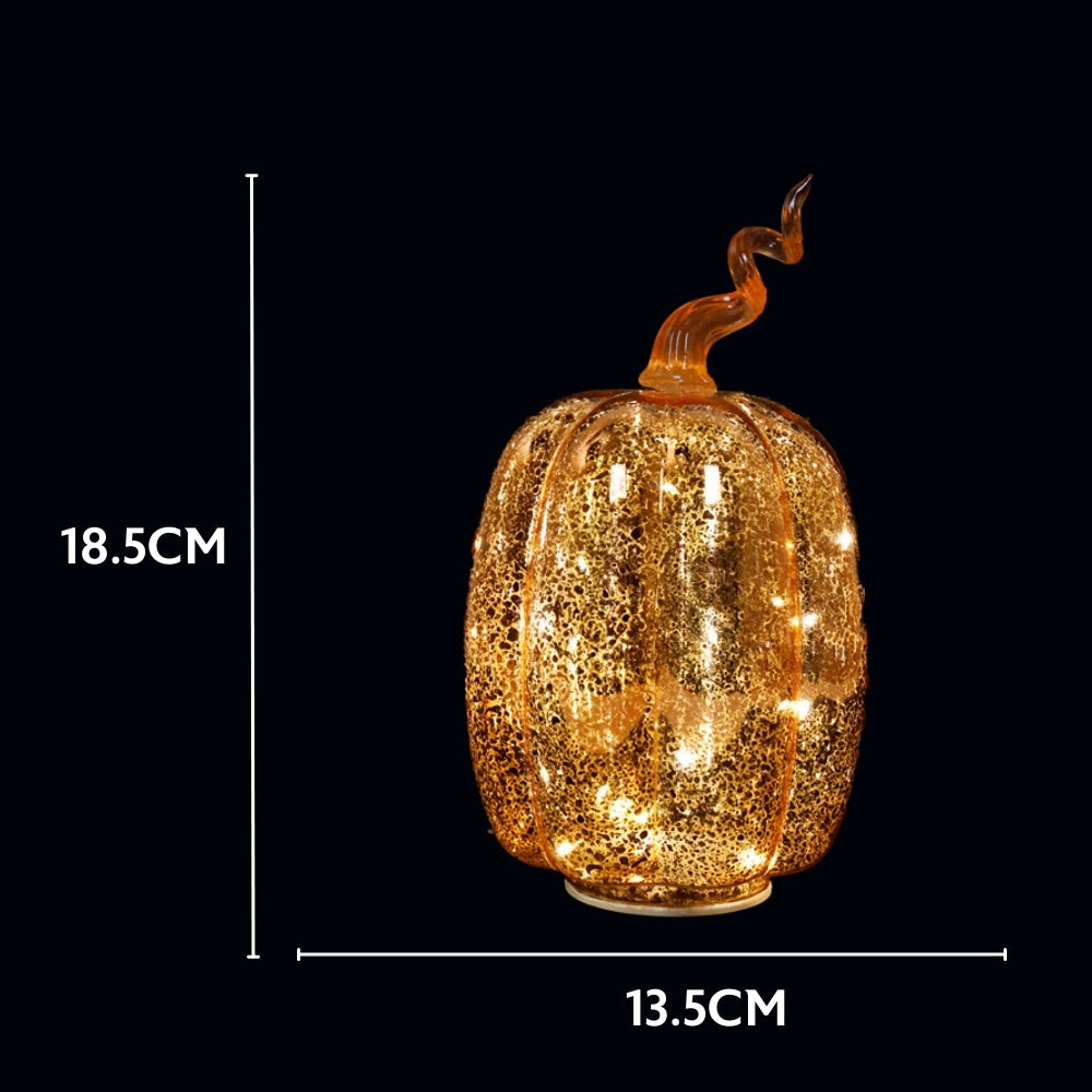 LED Glass Pumpkin | 13.5x18.5cm Gold Speckled