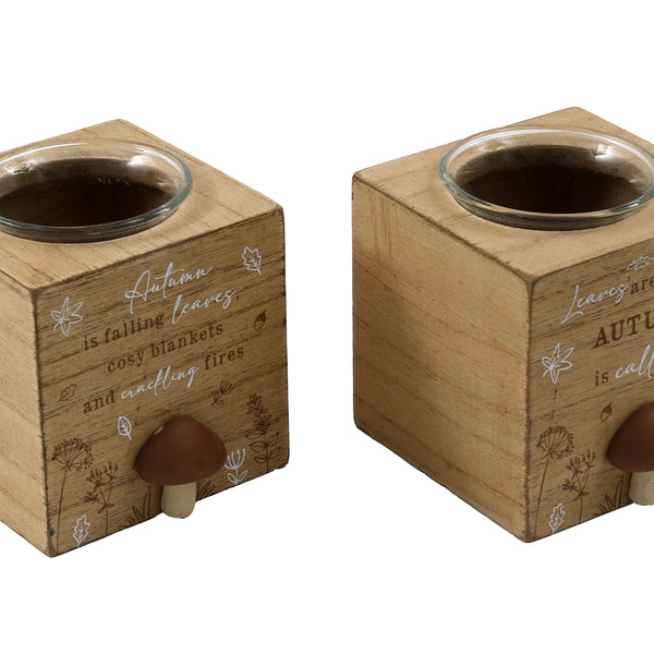 sil rustic wood autumn candle holder  8x8cm