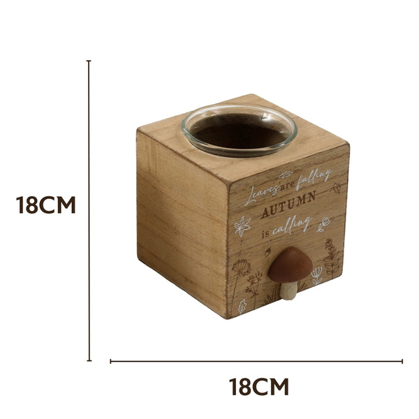 SIL Rustic Wood Autumn Candle Holder | 8x8cm