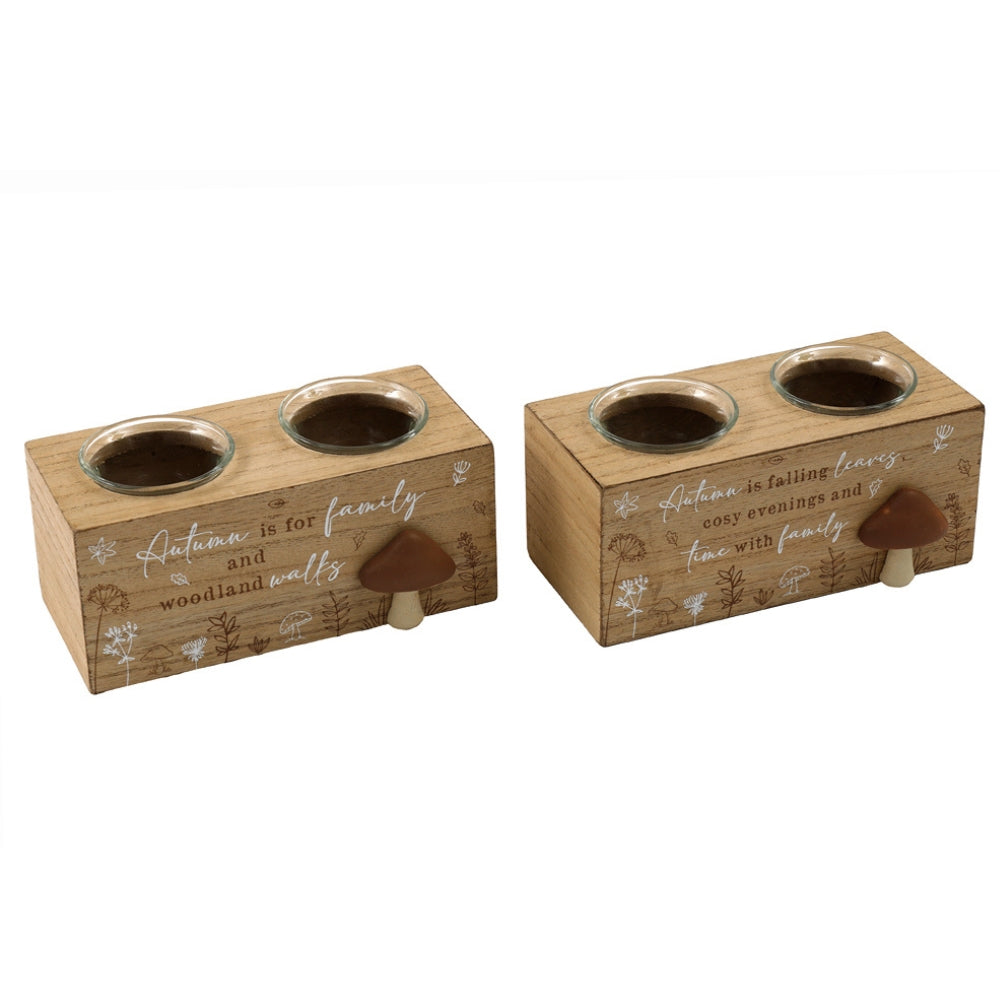 SIL Rustic Wood Autumn Candle Holder | 17.5cm