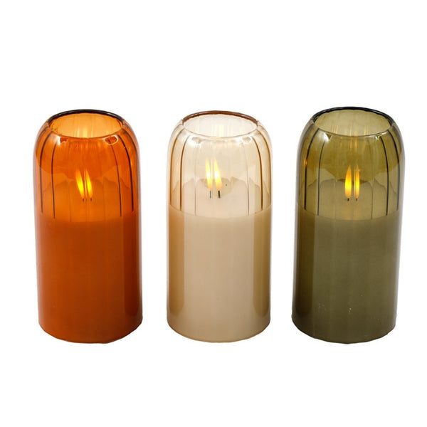 SIL LED Glass Tube Candle Set | Amber, Cream, Olive Green