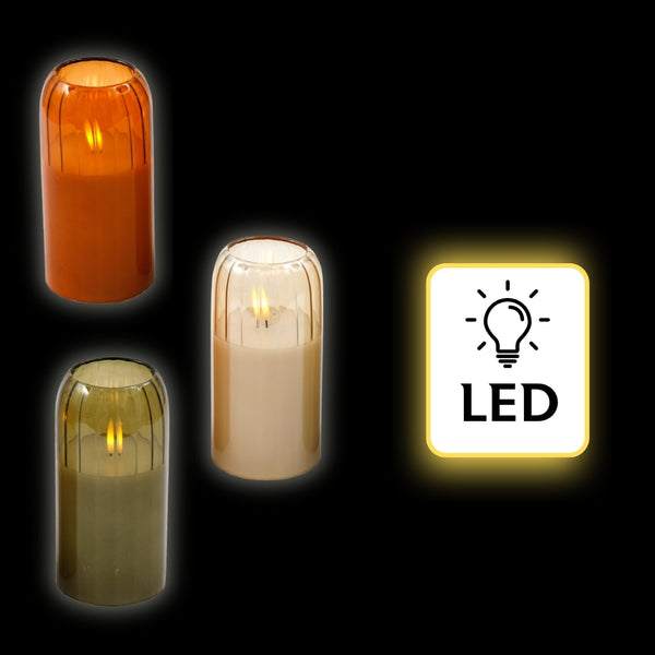 SIL LED Glass Tube Candle Set | Amber, Cream, Olive Green