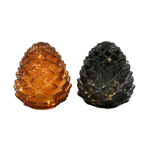 SIL LED Glass Pinecone Deco | 14x16cm Amber/Grey