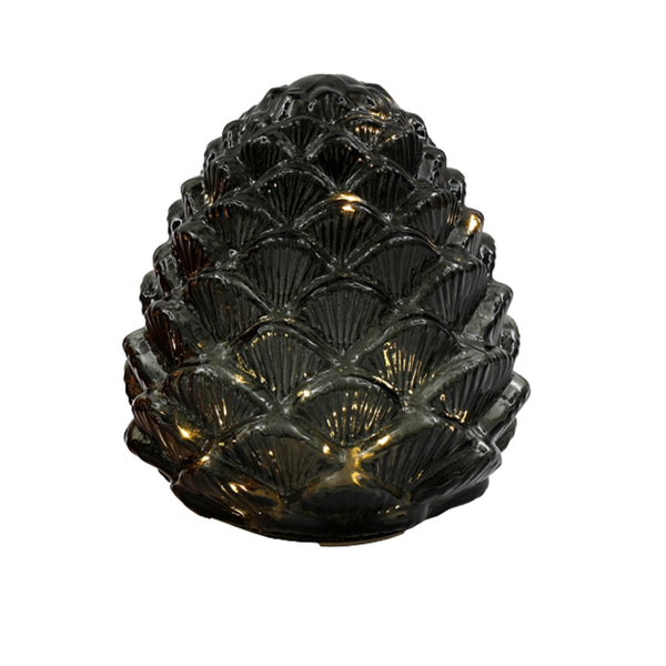SIL LED Glass Pinecone Deco | 14x16cm Amber/Grey