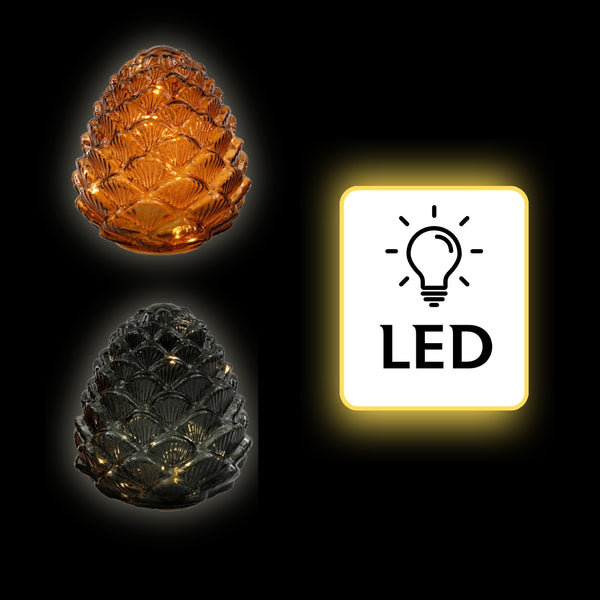 SIL LED Glass Pinecone Deco | 14x16cm Amber/Grey