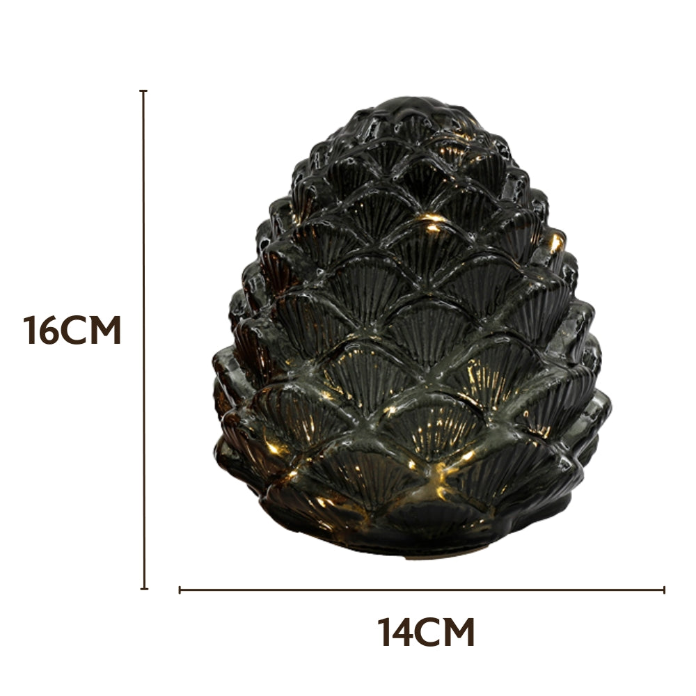 SIL LED Glass Pinecone Deco | 14x16cm Amber/Grey