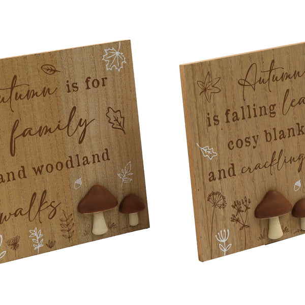 sil autumn mushroom plaque  18x18cm wood decor