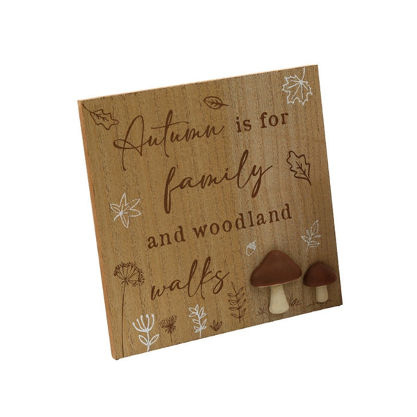 SIL Autumn Mushroom Plaque | 18x18cm Wood Decor