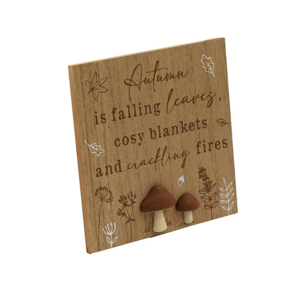SIL Autumn Mushroom Plaque | 18x18cm Wood Decor