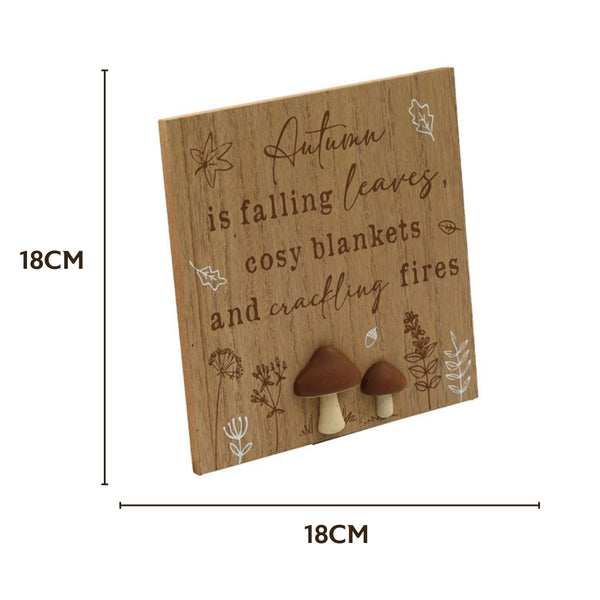 SIL Autumn Mushroom Plaque | 18x18cm Wood Decor