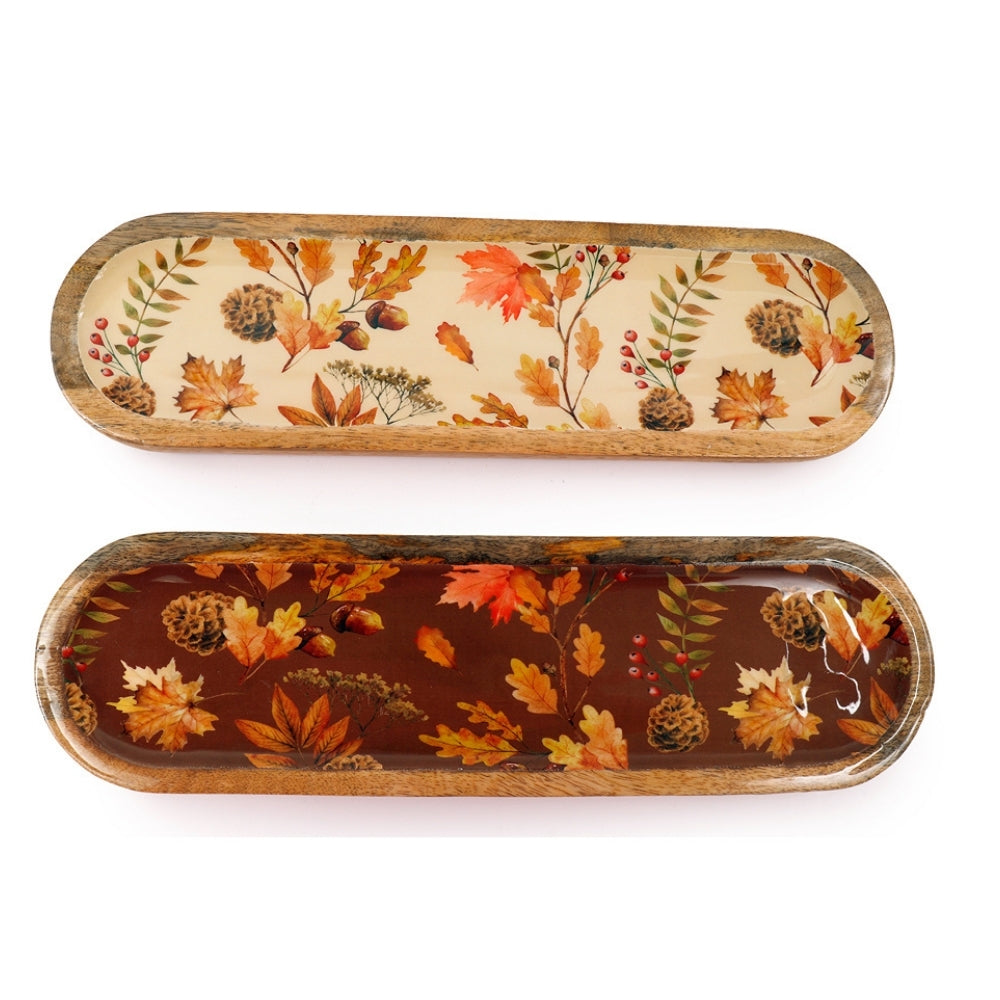 sil autumn enamel oval tray  45cm wood