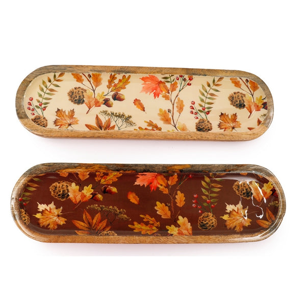sil autumn enamel oval tray  45cm wood