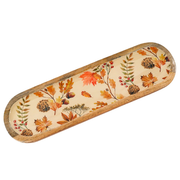sil autumn enamel oval tray  45cm wood