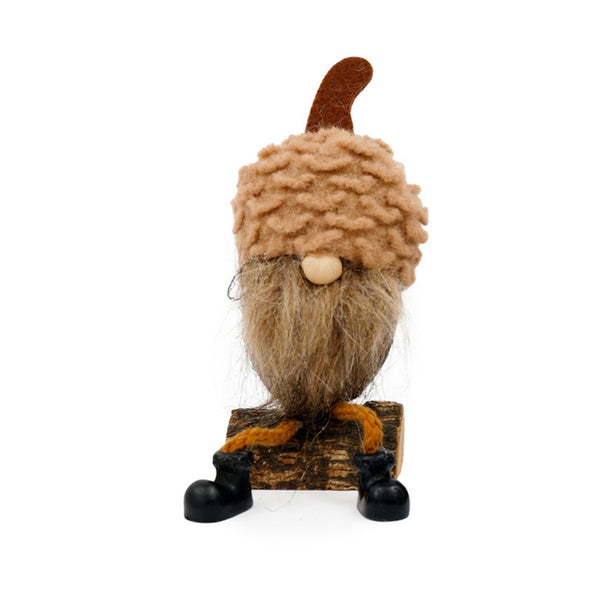 sil acorn hat gonk on log  6x17cm