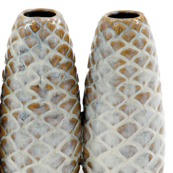 sil textured ceramic pinecone vase set  cream 18x135cm 3pc