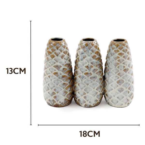 sil textured ceramic pinecone vase set  cream 18x135cm 3pc