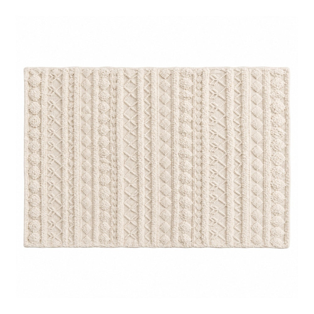 Zephyr Cream Textured Wool Runner Rug - Geometric Pattern, 70 x 140cm