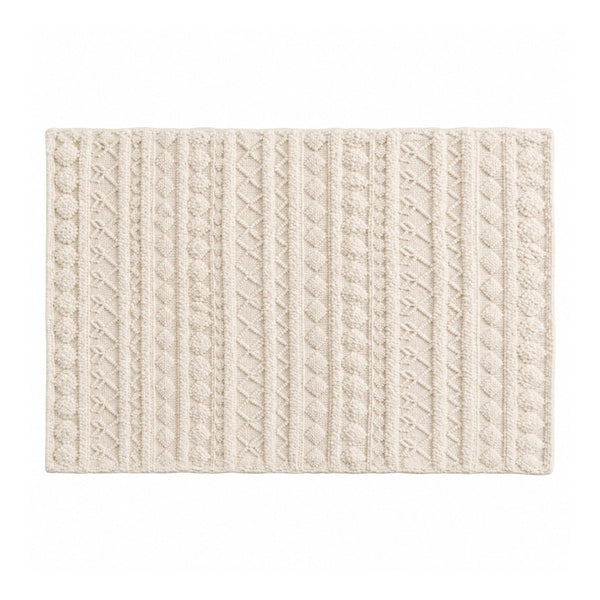 Zephyr Cream Textured Wool Runner Rug - Geometric Pattern, 70 x 140cm
