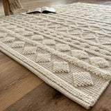 Zephyr Cream Textured Wool Runner Rug - Geometric Pattern, 70 x 140cm
