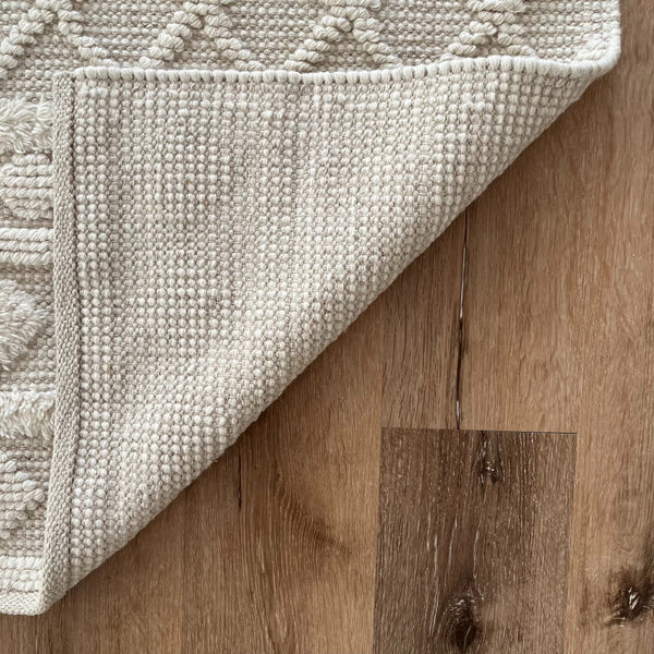 Zephyr Cream Textured Wool Runner Rug - Geometric Pattern, 70 x 140cm