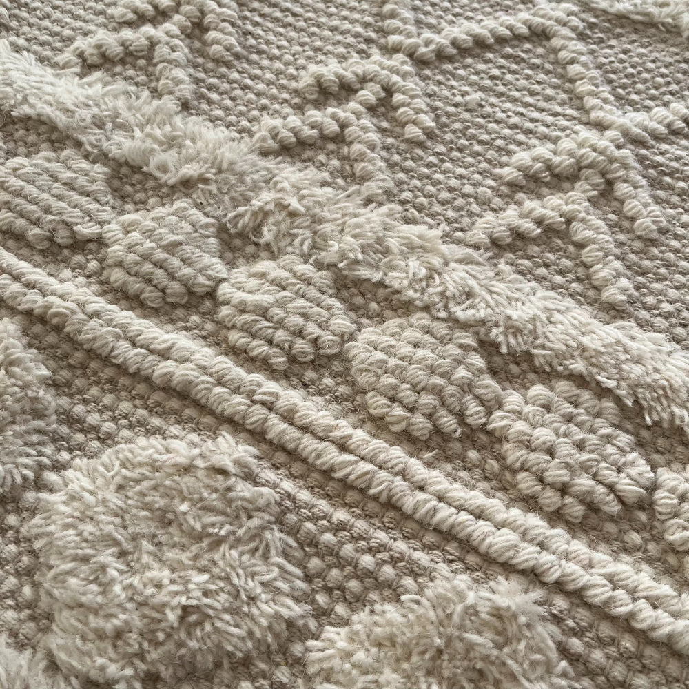 Zephyr Cream Textured Wool Runner Rug - Geometric Pattern, 70 x 140cm