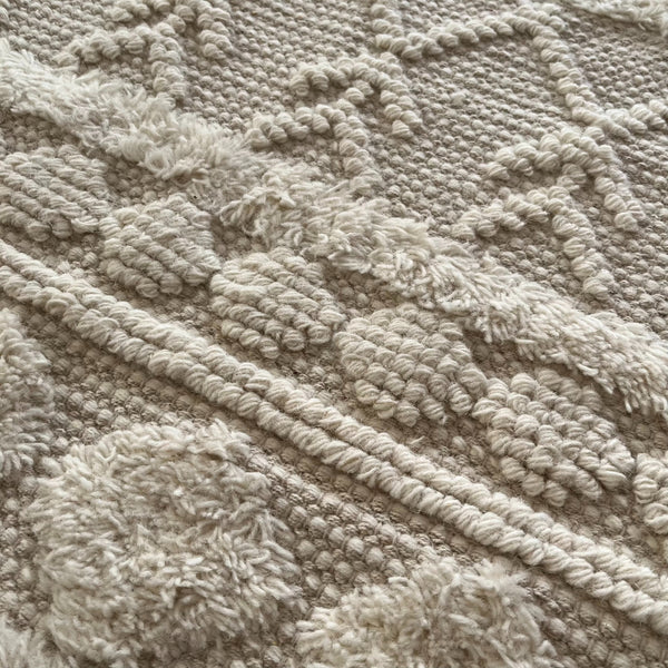 Zephyr Cream Textured Wool Runner Rug - Geometric Pattern, 70 x 140cm