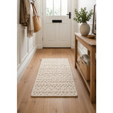 Zephyr Cream Textured Wool Runner Rug - Geometric Pattern, 70 x 140cm