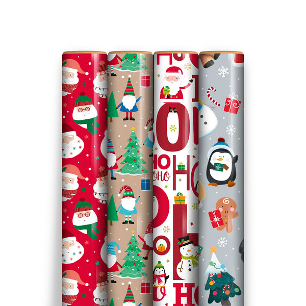 Christmas 4m Cute Wrapping Paper Rolls | Pack of 5, Assorted Christmas Designs