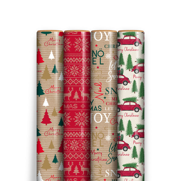 Christmas Kraft Wrapping Paper Rolls | Pack of 5, 4m, Assorted Designs