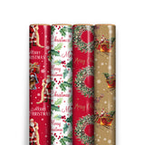 Christmas 4m Traditional Gift Wrap | Pack of 4 Rolls, Assorted Designs