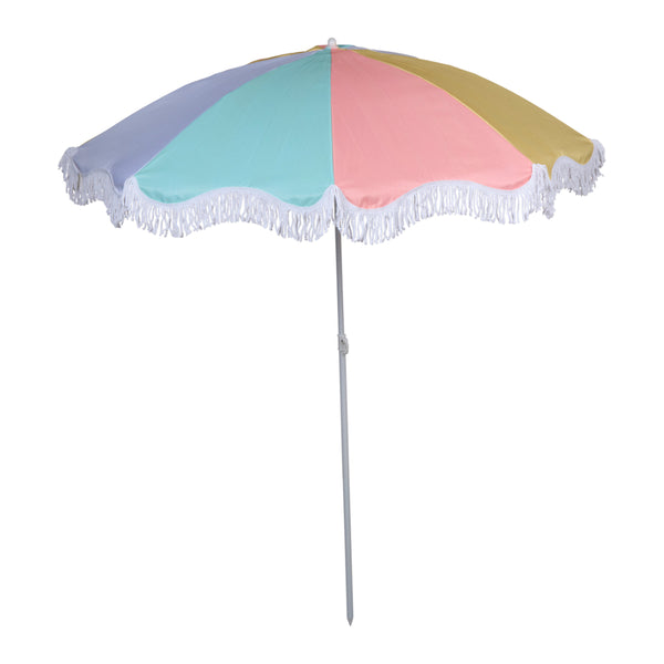 Articasa Retro Fringe Beach Umbrella | Pastel Multicolour, Ground Spike