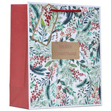 Christmas Festive Foliage Gift Bag | Medium, Rope Handle, Merry Christmas Tag