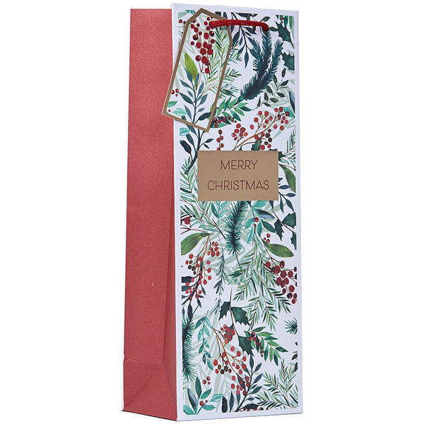Christmas Festive Foliage Bottle Bag | Assorted Designs, Merry Christmas Label