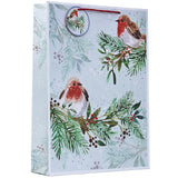 Christmas Robin Extra Large Gift Bag | Blue Watercolour Design, for Bottles