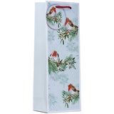 Christmas Robin Bottle Gift Bag | Assorted Winter Bird Design, Tall Slim Profile