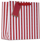 Christmas Festive Stripe Medium Gift Bag | Red Handles, Gold-Edged Gift Tag