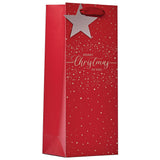 Christmas Red Merry Christmas Bottle Bag | Silver Star, Gusseted Sides