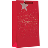 Christmas Merry Christmas Double Bottle Gift Bag | Red with Gold Stars, Star Tag
