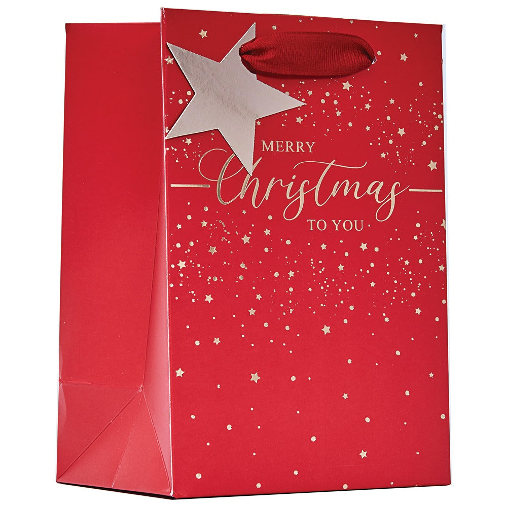 Christmas Merry Christmas Small Gift Bag | Star Applique, Gusseted Base