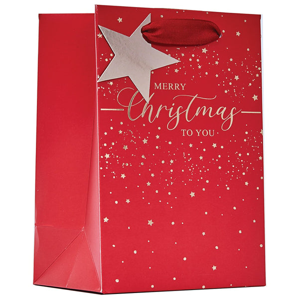 Christmas Merry Christmas Small Gift Bag | Star Applique, Gusseted Base
